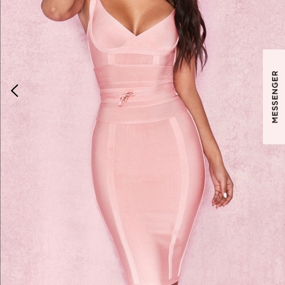 HOUSE OF CB London Pink Tie Waist Bandage Dress
